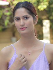 1 Carat Pink Stone Pendant Necklace In Pure Silver For Woman
