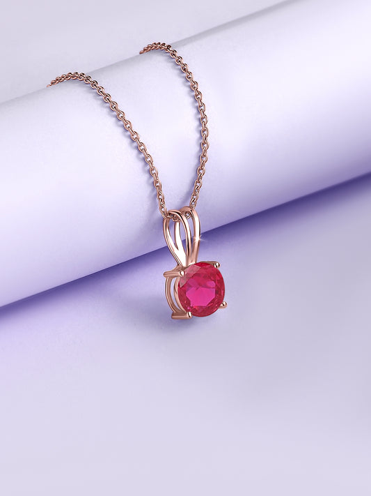 1 Carat Rose Gold Ruby Solitaire Pendant With Chain
