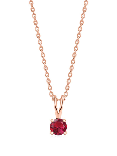 1 Carat Rose Gold-Plated Ruby CZ Solitaire Pendant With Chain