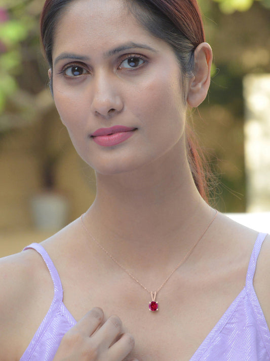 1 Carat Rose Gold Ruby Solitaire Pendant With Chain