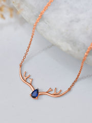 Ornate Jewels Rose Gold Blue Sapphire Deer Necklace For Women-1