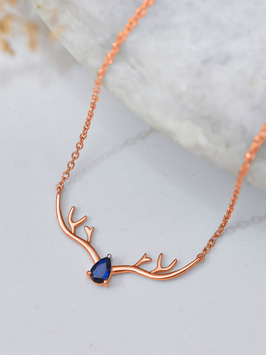 Ornate Jewels Rose Gold Blue Sapphire Deer Necklace For Women-1
