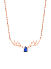 Ornate Jewels Rose Gold Blue Sapphire Deer Necklace For Women