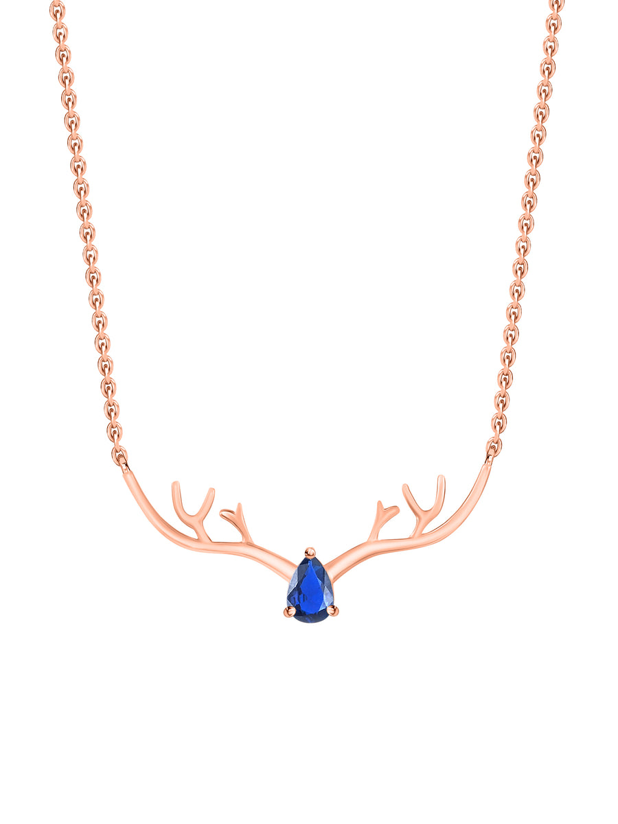 Ornate Jewels Rose Gold Blue Sapphire Deer Necklace For Women