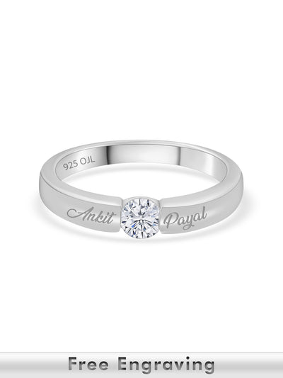 American Diamond Engagement Silver Ring in 925 Sterling Silver - BIS Hallmarked