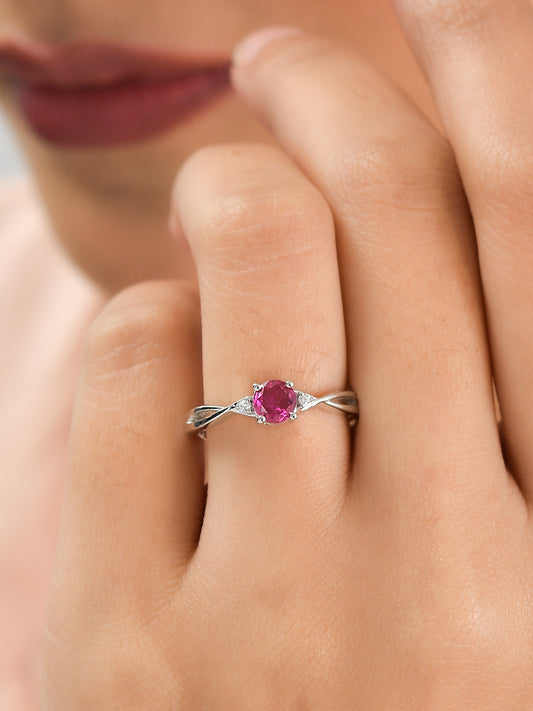 Red Ruby Criss Cross Solitaire Adjustable Ring In Pure 925 Silver-1