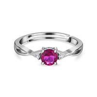 Red Ruby CZ Criss Cross Solitaire Adjustable Ring In Pure 925 Silver