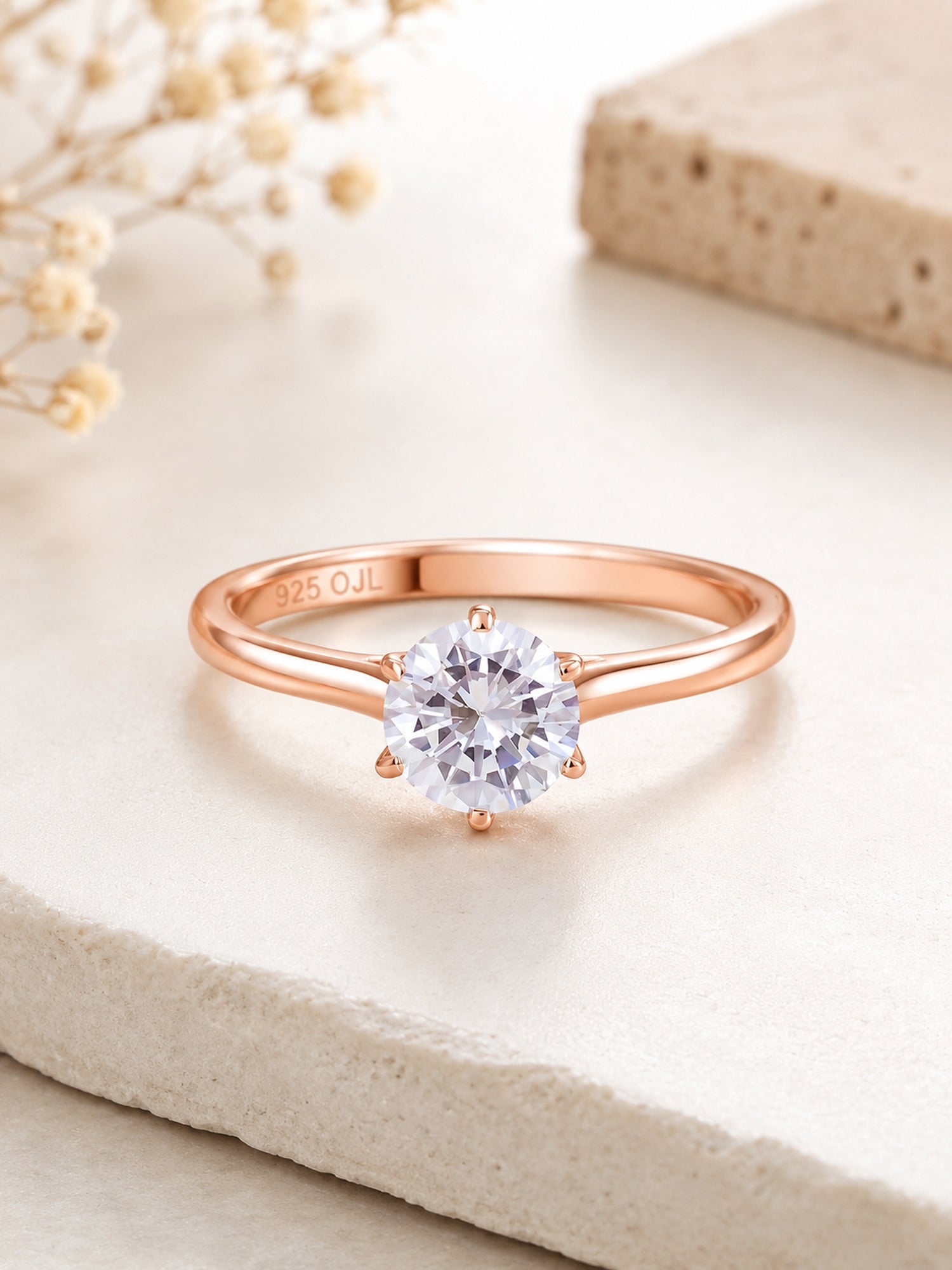 1.5 Carat American Diamond Solitaire Rose Gold Plated Silver Ring