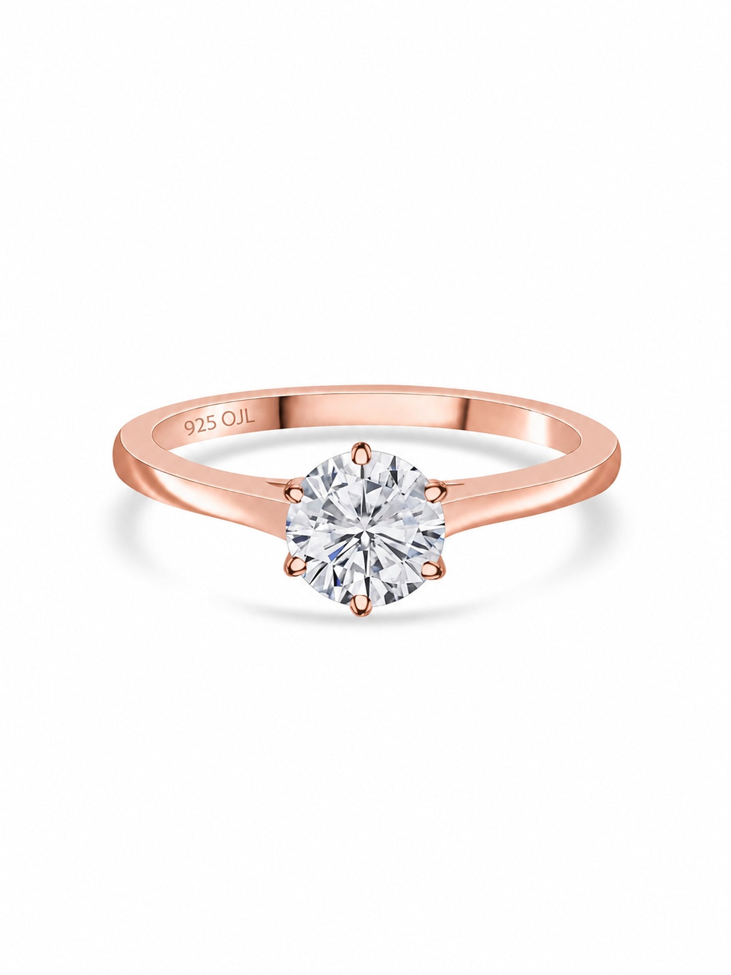 1.5 Carat American Diamond Solitaire Rose Gold Plated Silver Ring