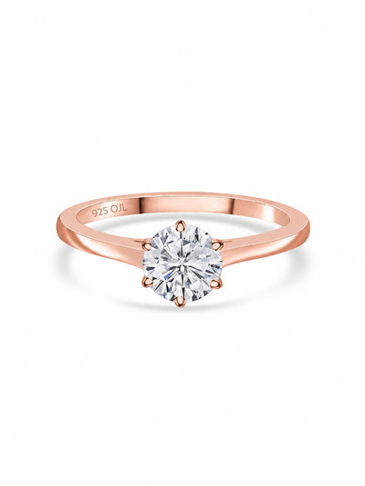 1.5 Carat American Diamond Solitaire Rose Gold Plated Silver Ring