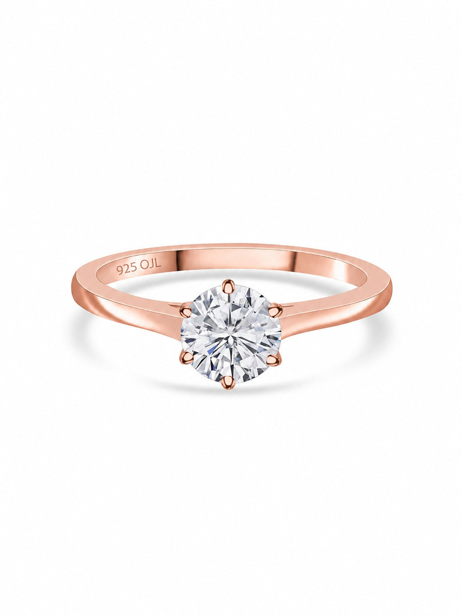 1.5 Carat American Diamond Solitaire Rose Gold Plated Silver Ring