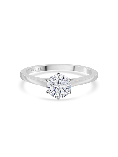 American Diamond Solitaire Silver Ring in 925 Sterling Silver - BIS Hallmarked