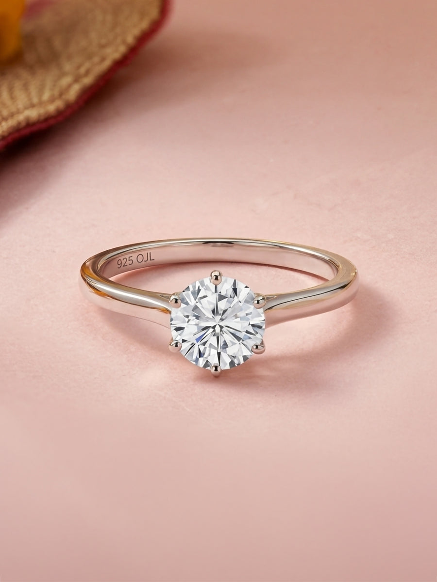 Pure 925 Sterling Silver 1.5 Carat Solitaire Ring