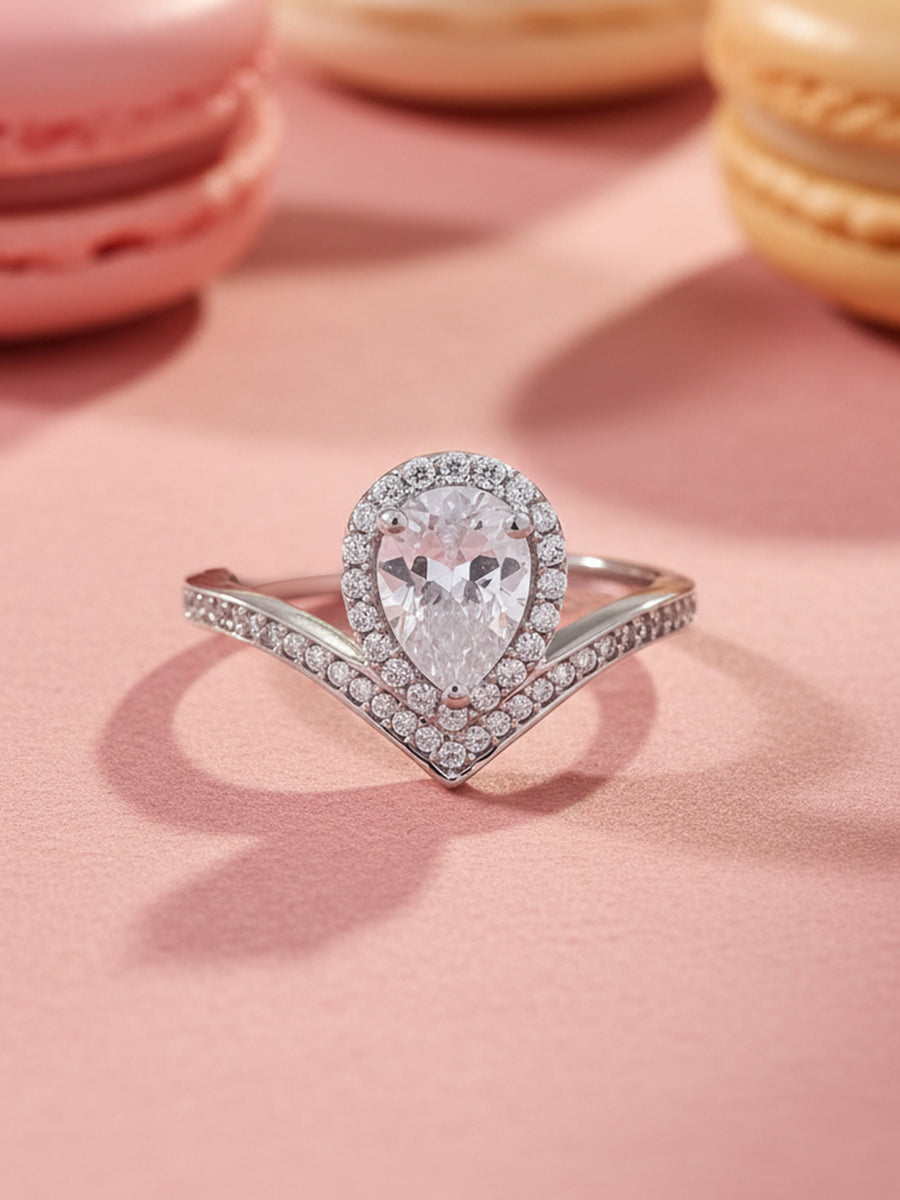 Heart Halo American Diamond Silver Adjustable Ring