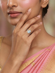 Heart Halo American Diamond Silver Adjustable Ring