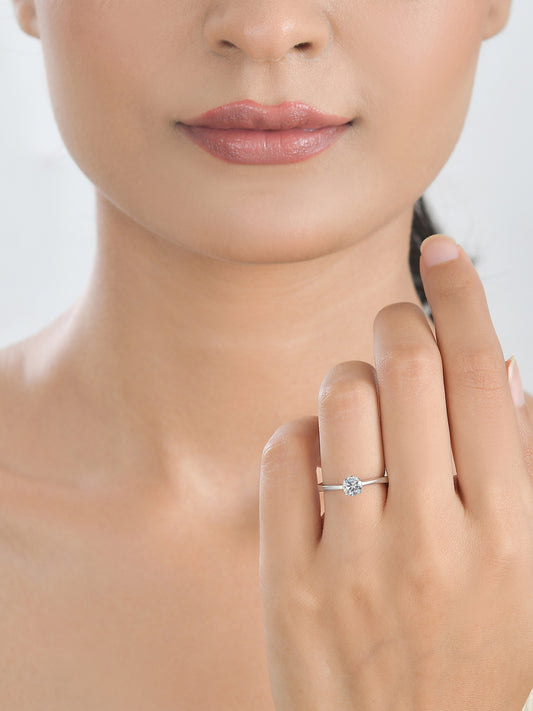 1 Carat Single Solitaire Adjustable Silver Ring For Women