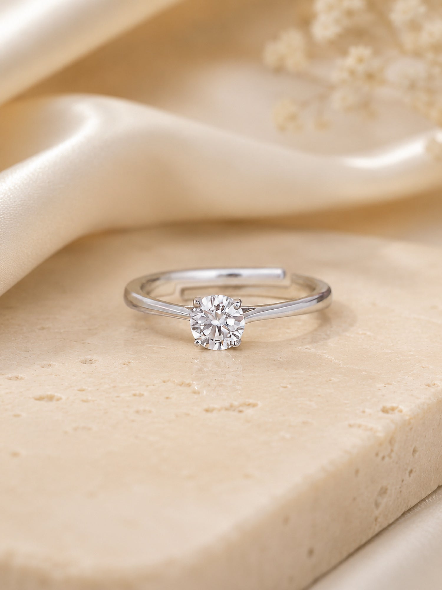 1 Carat Single Solitaire Adjustable Silver Ring For Women