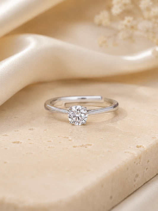 1 Carat Single Solitaire Adjustable Silver Ring For Women