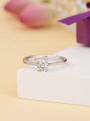 1 Carat Single Solitaire Adjustable Silver Ring For Women