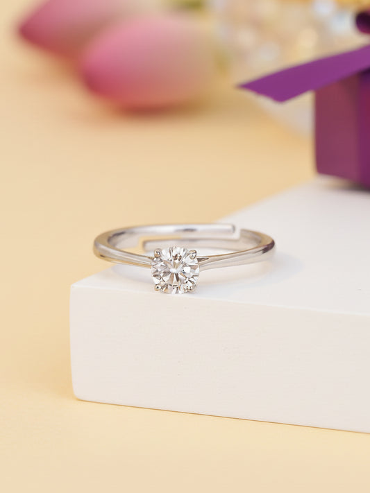 1 Carat Single Solitaire Adjustable Silver Ring For Women
