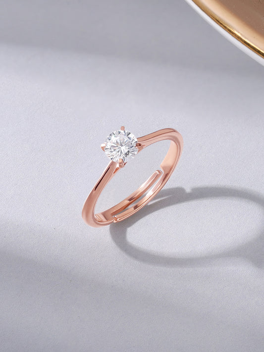 1 Carat Single Solitaire Adjustable Rose Gold Ring For Women