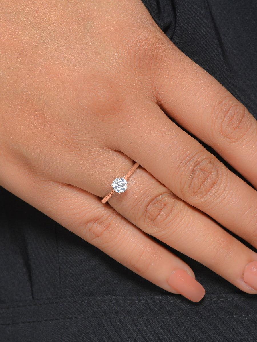 Carat Single Solitaire Adjustable Rose Gold Ring For Women