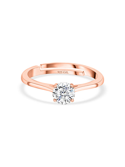 American Diamond Solitaire Silver Ring in 925 Sterling Silver - BIS Hallmarked