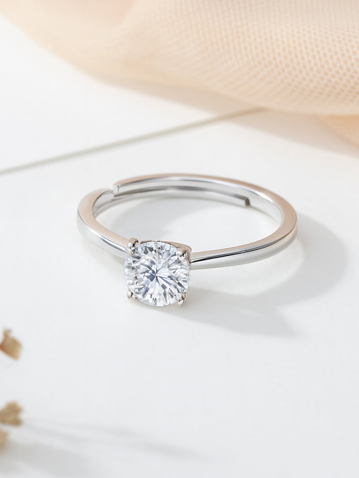 1 Carat Classic Solitaire Adjustable Engagement Silver Ring β Ornate Jewels