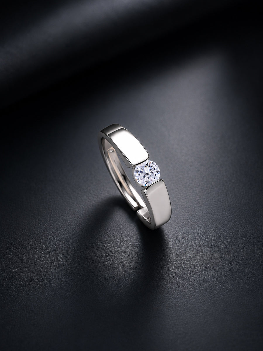 1 Carat Silver Solitaire Adjustable Ring for Men