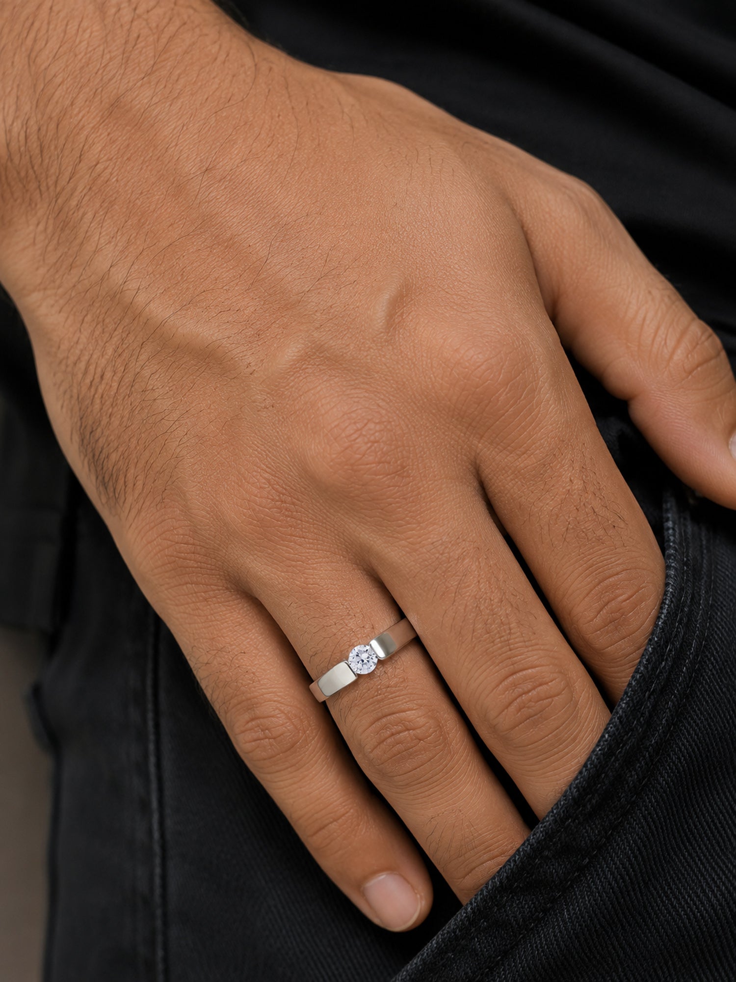 1 Carat Silver Solitaire Adjustable Ring for Men