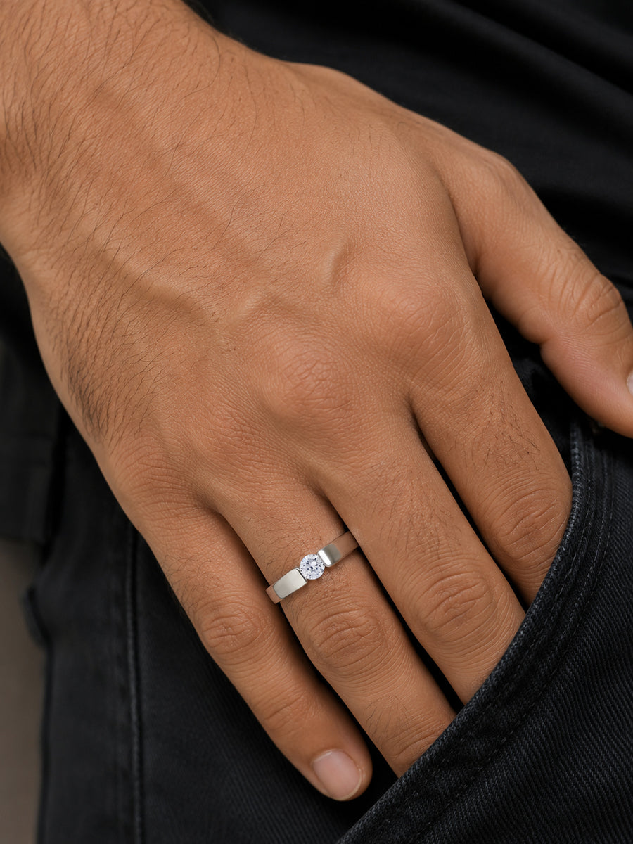 1 Carat Silver Solitaire Adjustable Ring for Men