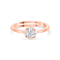 1 Carat Diamond Look Rose Gold Adjustable Solitaire Ring in Silver