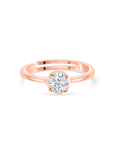 1 Carat Diamond Look Rose Gold Plated Adjustable Solitaire Ring