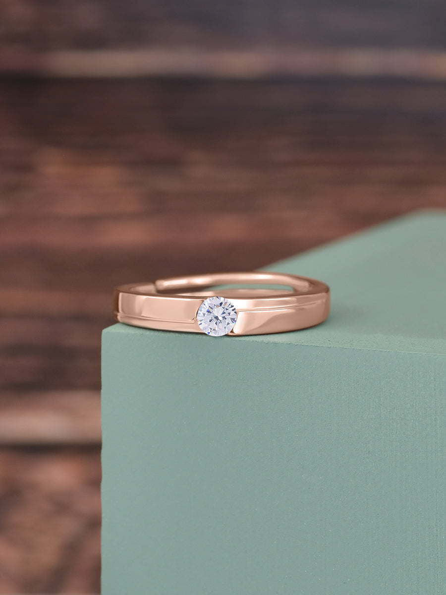 0.5 Carat Rose Gold Adjustable Silver Ring For Him