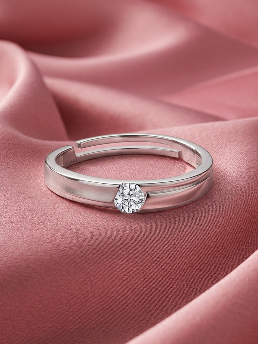 Minimal Spark American Diamond Silver Adjustable Men's Ring