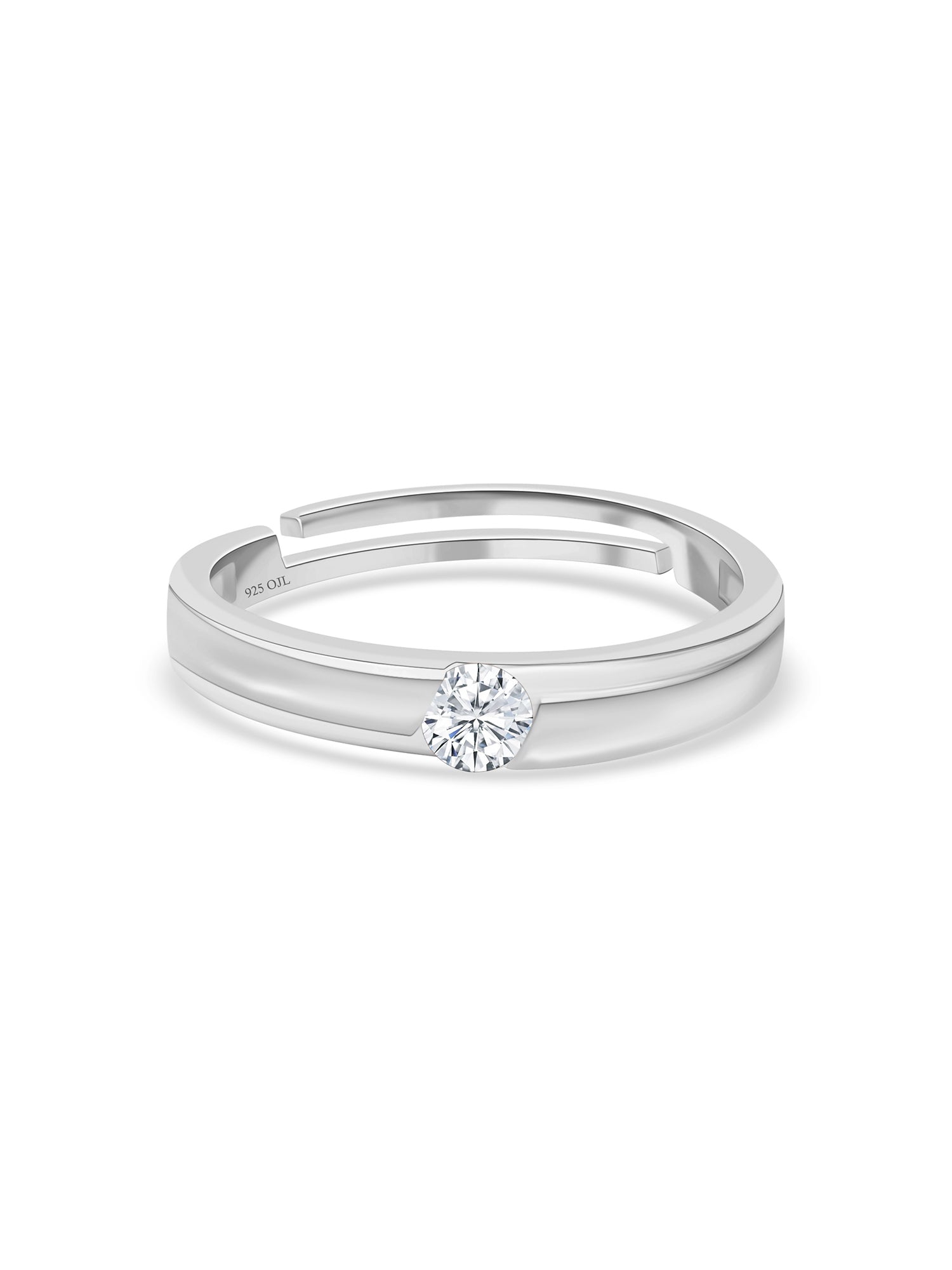 Minimal Spark American Diamond Silver Adjustable Men's Ring