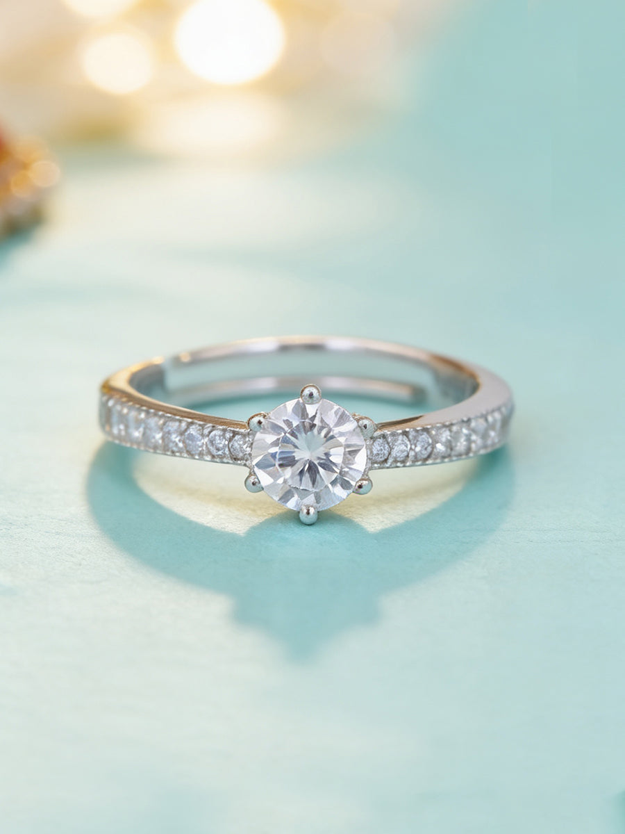 1.25 Carat Solitaire Adjustable Silver Ring For Women