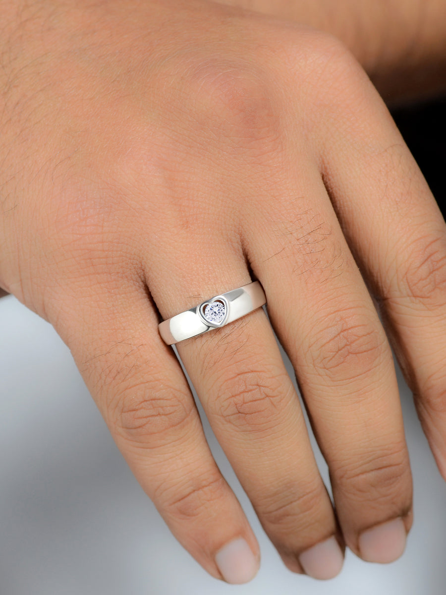 0.5 Carat Heart Adjustable Silver Band Ring For Men