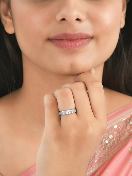 1 Carat Love Engagement Adjustable Silver Solitaire Ring For Women