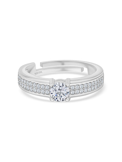 1 Carat Love Engagement Adjustable Silver Solitaire Ring For Women