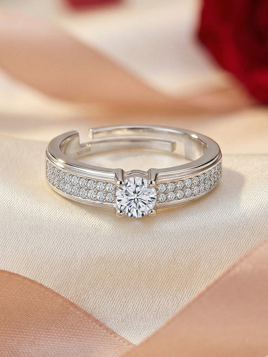 1 Carat Love Engagement Adjustable Silver Solitaire Ring For Women