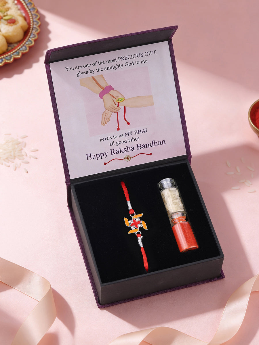 Swastik Silver Rakhi for Brother in 925 Sterling Silver - Ornate Jewels-1