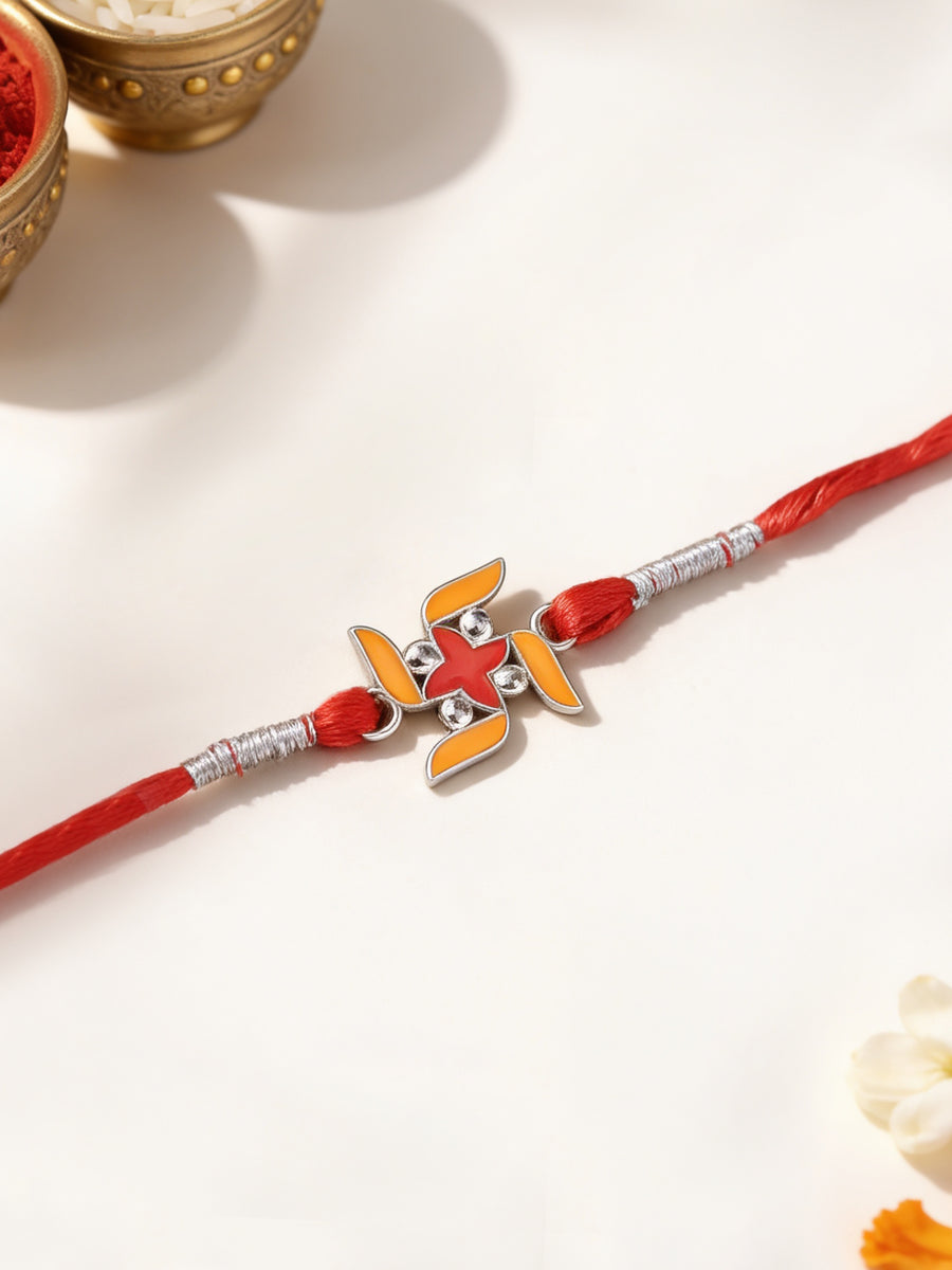 Swastik Enamel Silver Rakhi For Brother