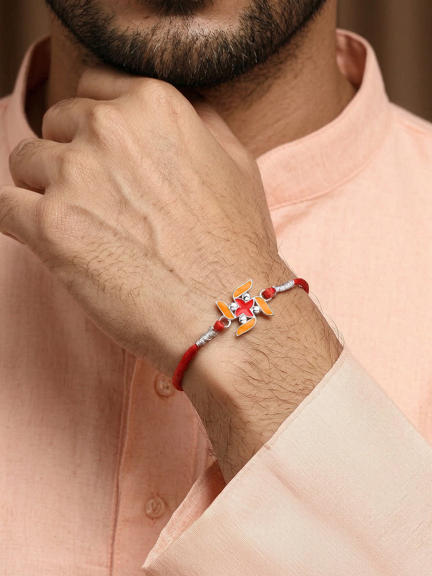 Swastik Enamel Silver Rakhi For Brother