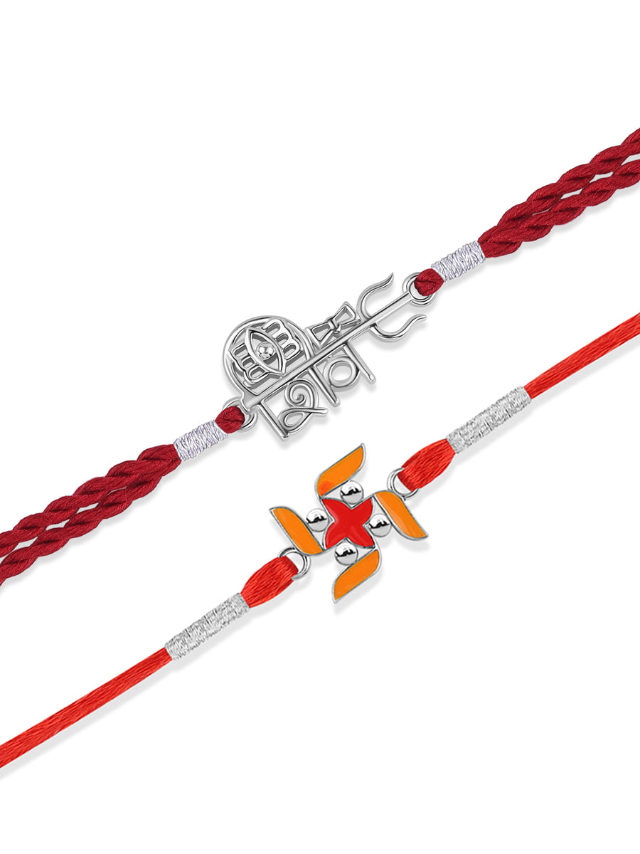 Swastik and Shiv Silver Rakhi Combo For Brother