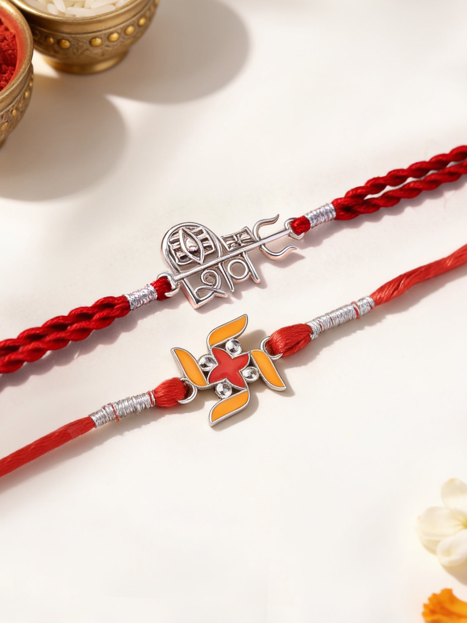 Swastik and Shiv Silver Rakhi Combo For Brother