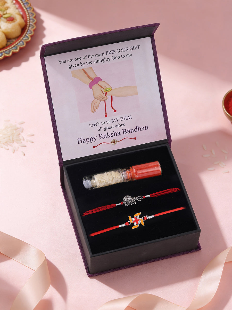 Swastik and Shiv Silver Rakhi Combo For Brother