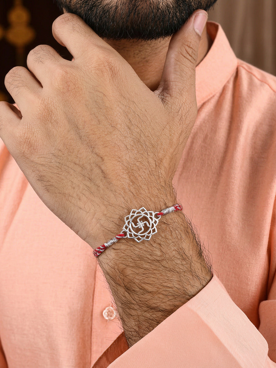 Floral Swastik Silver Rakhi