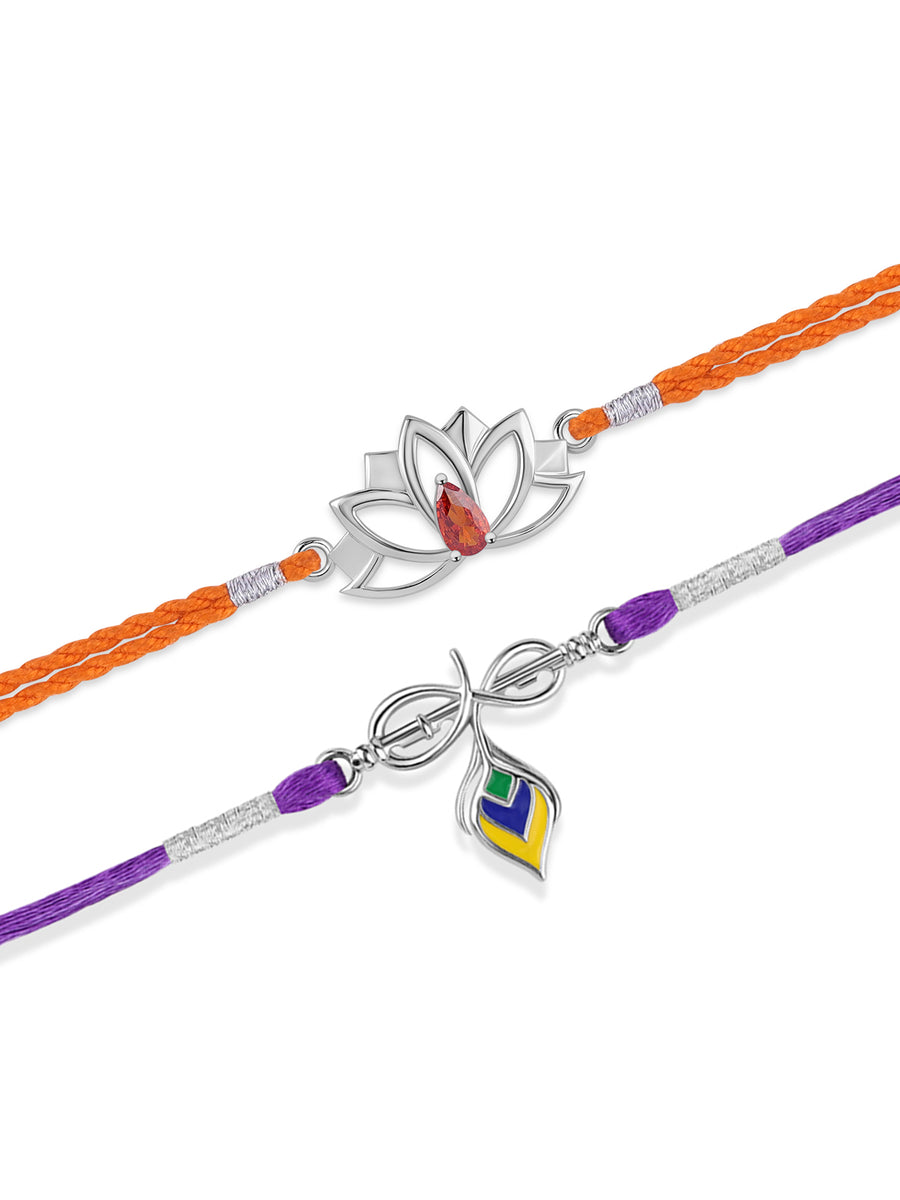 Lotus and Morpankh Silver Rakhi Combo