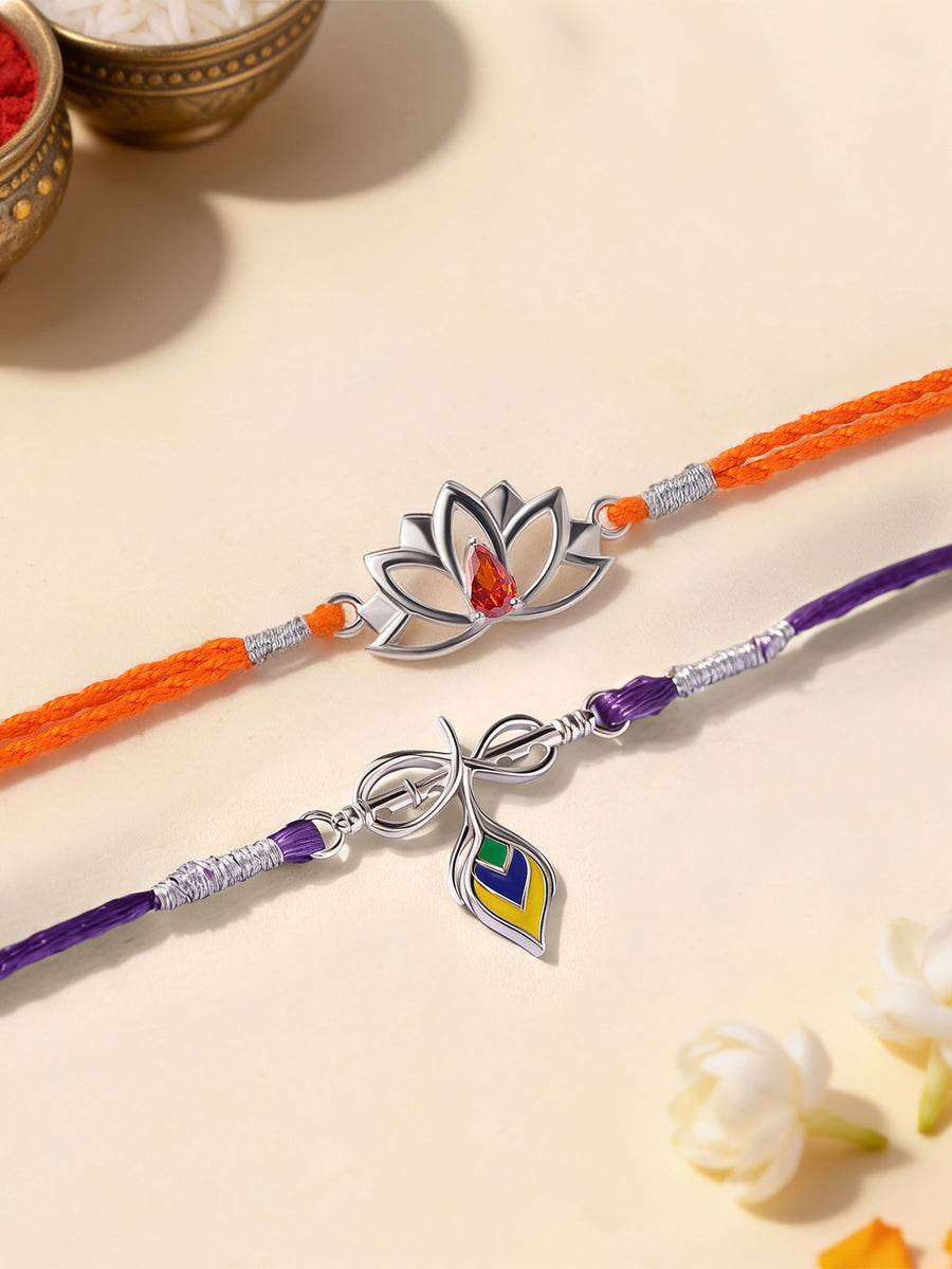 Lotus and Morpankh Silver Rakhi Combo